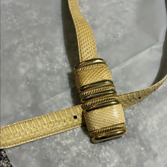 Vintage Genuine Snake Belt Textured Tan with Gold Accents